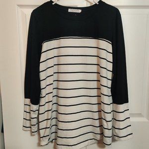 Women's Kancystore XL black/white Striped Long Sleeve Top Button